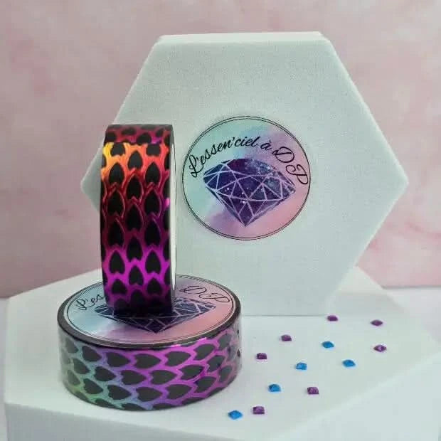 Washi Tape Écailles de Dragon Arc-En-Ciel - Dimension: 10 mètres x 15 mm de largeur - Art Thérapie - Broderie à Diamant - Diamond Painting