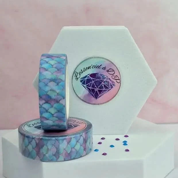 Washi Tape Écailles de Sirène - Dimension: 5 mètres x 15 mm de largeur - Art Thérapie - Broderie à Diamant - Diamond Painting