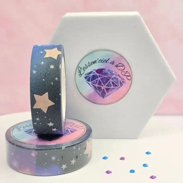 Washi Tape Étoile Mauve - Dimension: 5 mètres x 15 mm de largeur - Art Thérapie - Broderie à Diamant - Diamond Painting