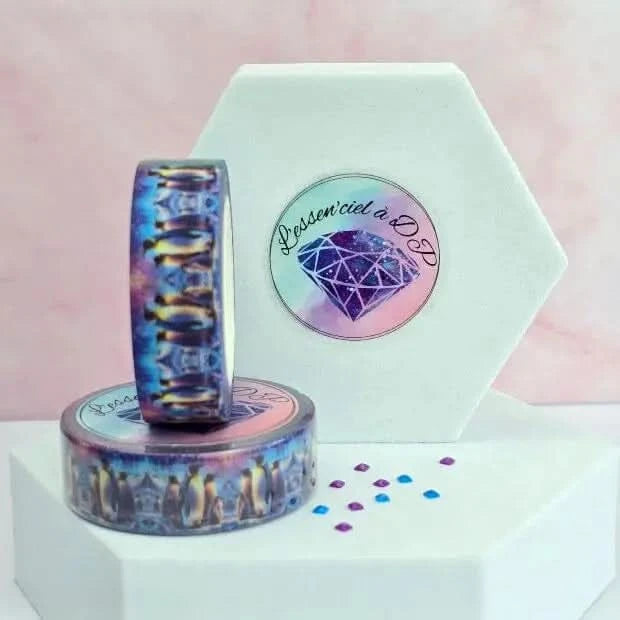 Washi Tape Famille Pingouins - Dimension: 5 mètres x 15 mm de largeur - Art Thérapie - Broderie à Diamant - Diamond Painting
