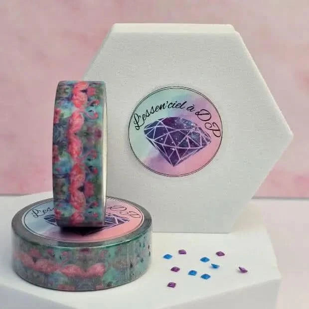 Washi Tape Flamant Rose - Dimension: 5 mètres x 15 mm de largeur - Art Thérapie - Broderie à Diamant - Diamond Painting
