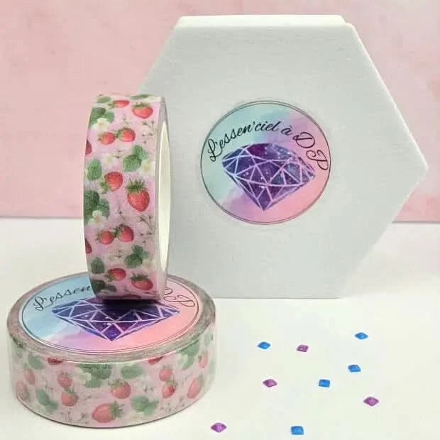 Washi Tape Fraises des Champs - Dimension: 5 mètres x 15 mm de largeur - Art Thérapie - Broderie à Diamant - Diamond Painting