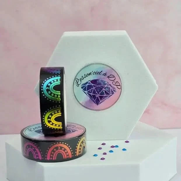 Washi Tape Lune Étoilée - Dimension: 10 mètres x 15 mm de largeur - Art Thérapie - Broderie à Diamant - Diamond Painting