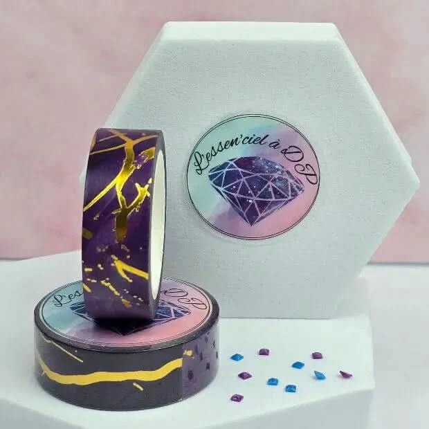 Washi Tape Marbré Mauve et Or - Dimension: 10 mètres x 15 mm de largeur - Art Thérapie - Broderie à Diamant - Diamond Painting
