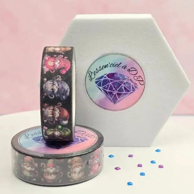 Washi Tape Merry Christmas Gnomes - Dimension: 5 mètres x 15 mm de largeur - Art Thérapie - Diamond Painting - Broderie à Diamant