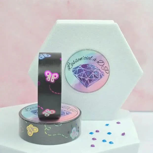 Washi Tape Papillon Arc-En-Ciel - Dimension: 10 mètres x 15 mm de largeur - Art Thérapie - Broderie à Diamant - Diamond Painting