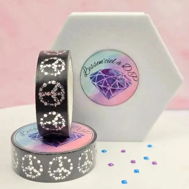 Washi Tape Peace and Love - Dimension: 10 mètres x 15 mm de largeur - Art Thérapie - Broderie à Diamant - Diamond Painting