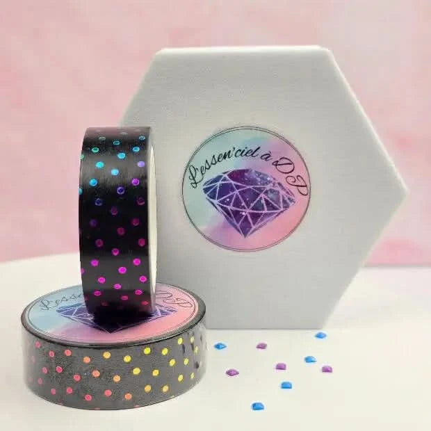 Washi Tape Petit Pois Arc-En-Ciel - Dimension: 10 mètres x 15 mm de largeur - Art Thérapie - Broderie à Diamant - Diamond Painting