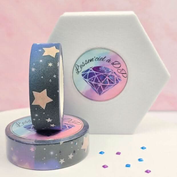 Washi Tape Étoiles Bleu Noir - Dimension: 5 mètres x 15 mm de largeur - Art Thérapie - Broderie à Diamant - Diamond Painting