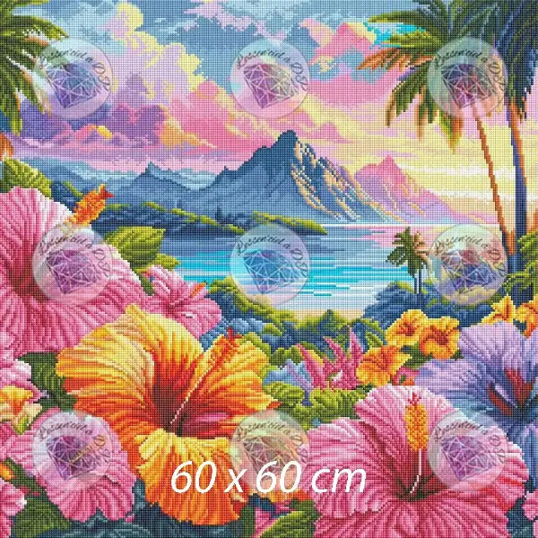 Art Thérapie - Toile Diamond Painting Archipel floral (rendu carré) - Broderie Diamant - Dimension de la toile: 60 x 60 cm