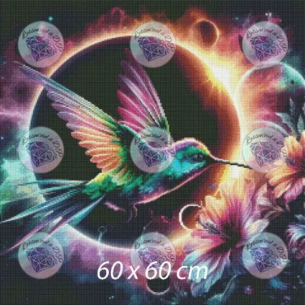 Art Thérapie - Toile Diamond Painting Colibri Éclipse - Broderie Diamant - Dimension : 60 x 60 cm