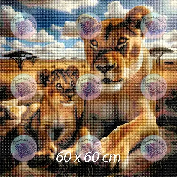 Art Thérapie - Toile Diamond Painting Lionne et lionceau - Broderie Diamant - Dimension de la toile: 60 x 60 cm