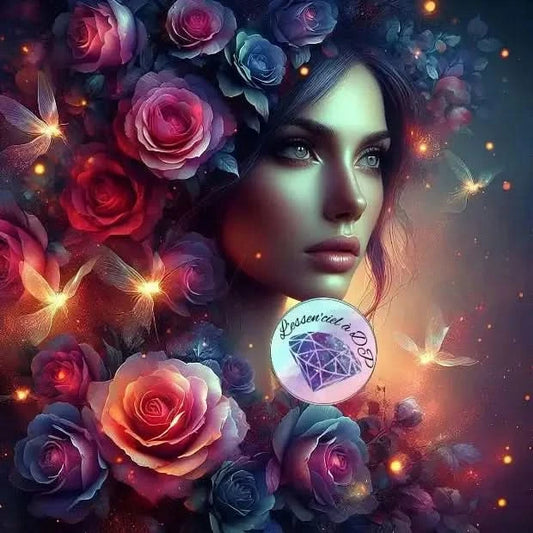 Art Thérapie - Toile Diamond Painting Dame aux Roses - Broderie à Diamant - Dimension de la toile: 60 x 60 cm