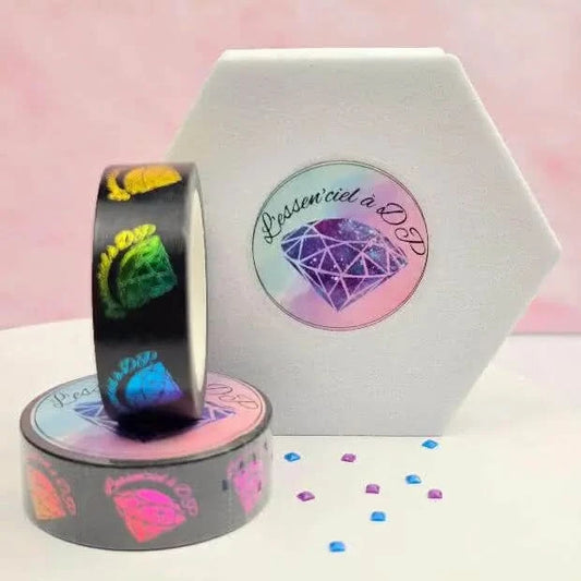 Washi Tape l'Essen'ciel à DP Arc-En-Ciel - Dimension: 10 mètres x 15 mm de largeur - Art Thérapie - Broderie à Diamant - Diamond Painting