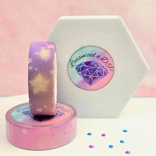 Washi Tape Étoile Rose - Dimension: 5 mètres x 15 mm de largeur - Art Thérapie - Broderie à Diamant - Diamond Painting