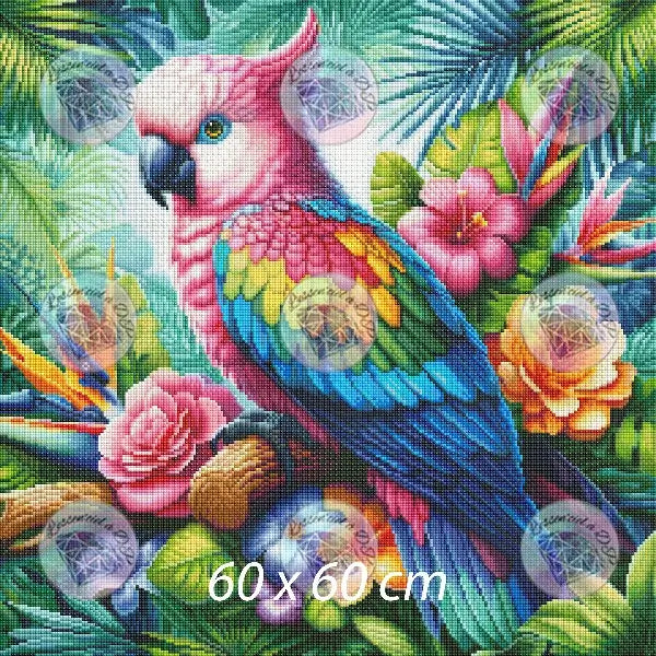 Art Thérapie - Toile Diamond Painting Cacatoès coloré - Broderie Diamant - Dimension de la toile: 60 x 60 cm