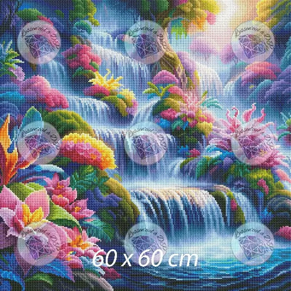 Art Thérapie - Toile Diamond Painting Cascade tropical - Broderie Diamant - Dimension de la toile: 60 x 60 cm
