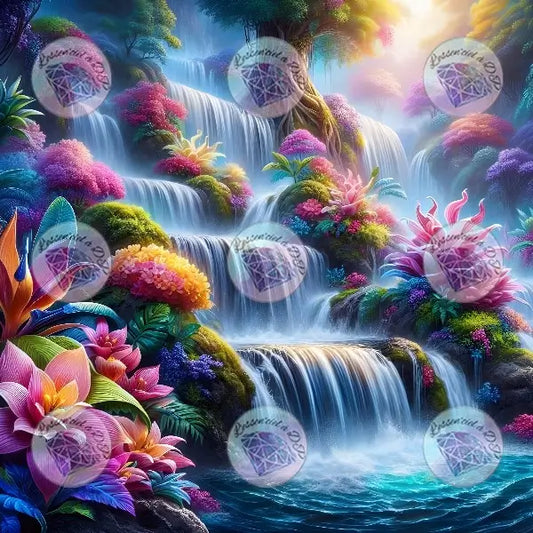 Art Thérapie - Toile Diamond Painting Cascade tropical - Broderie Diamant - Dimension de la toile: 60 x 60 cm