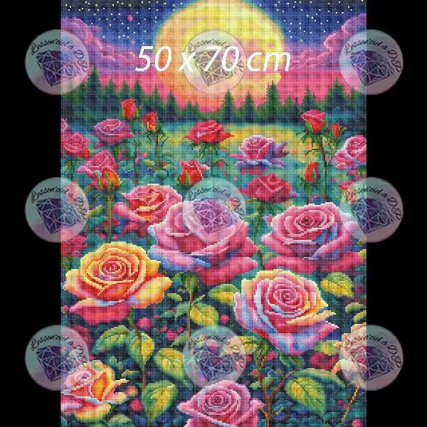 Art Thérapie - Toile Diamond Painting Champ de roses - Broderie Diamant - Dimension de la toile: 50 x 70 cm