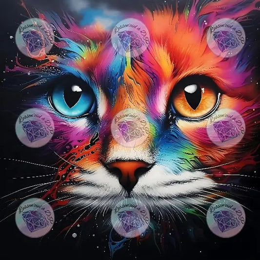 Art Thérapie - Toile Diamond Painting Chat Coloré - Broderie Diamant - Dimension de la toile: 60 x 60 cm
