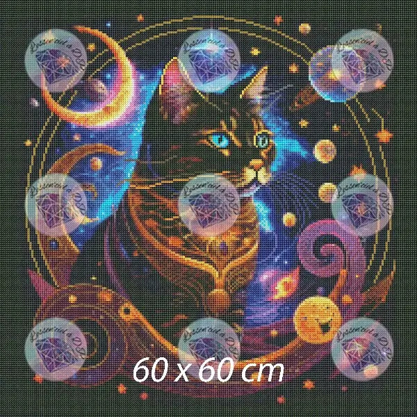 Art Thérapie - Toile Diamond Painting Chat cosmique (rendu carré) - Broderie Diamant - Dimension de la toile: 60 x 60 cm