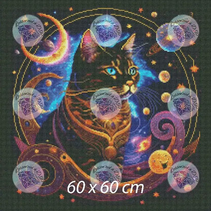 Art Thérapie - Toile Diamond Painting Chat cosmique (rendu carré) - Broderie Diamant - Dimension de la toile: 60 x 60 cm