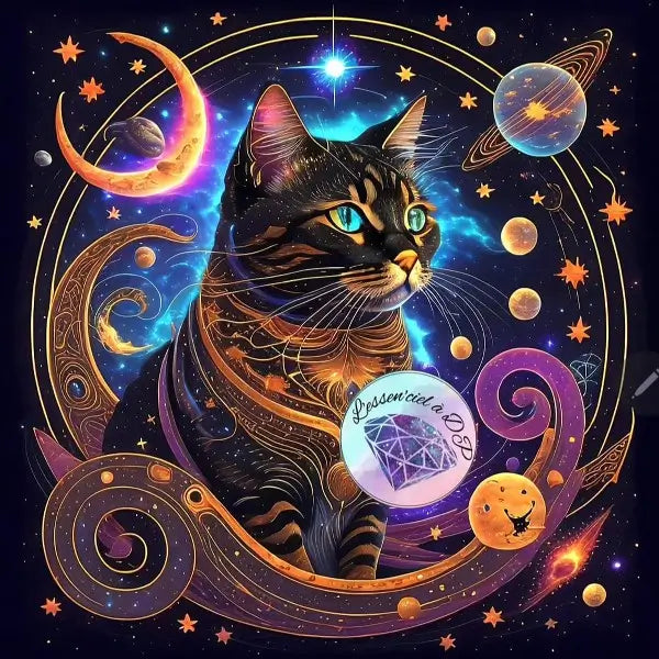 Art Thérapie - Toile Diamond Painting Chat cosmique - Broderie Diamant - Dimension de la toile: 60 x 60 cm