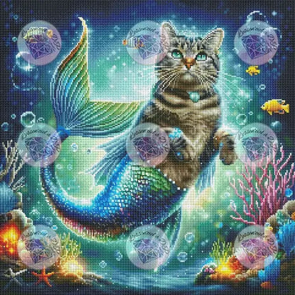 Art Thérapie - Toile Diamond Painting Chat Sirène - Broderie Diamant - Dimension de la toile: 60 x 60 cm