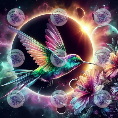 Art Thérapie - Toile Diamond Painting Colibri Éclipse - Broderie Diamant - Dimension : 60 x 60 cm