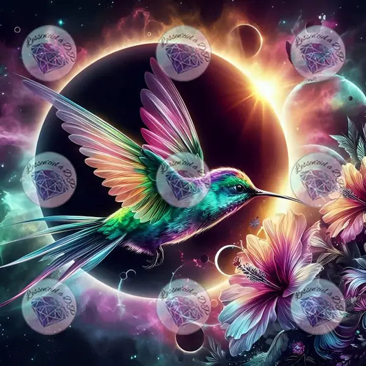 Art Thérapie - Toile Diamond Painting Colibri Éclipse - Broderie Diamant - Dimension : 60 x 60 cm