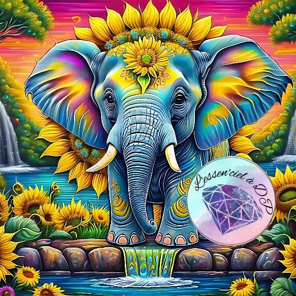 Art Thérapie - Toile Diamond Painting Éléphant tournesol - Broderie Diamant - Dimension de la toile: 50 x 70 cm
