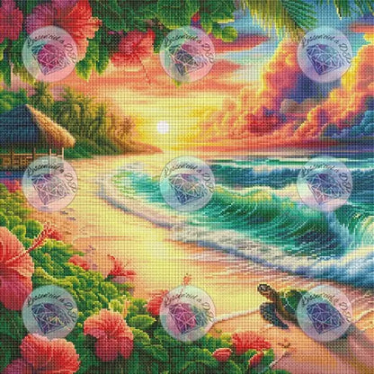 Art Thérapie - Toile Diamond Painting Île Paradisiaque - Broderie Diamant - Dimension de la toile: 60 x 60 cm