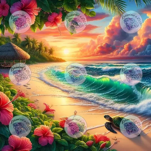 Art Thérapie - Toile Diamond Painting Île Paradisiaque - Broderie Diamant - Dimension de la toile: 60 x 60 cm