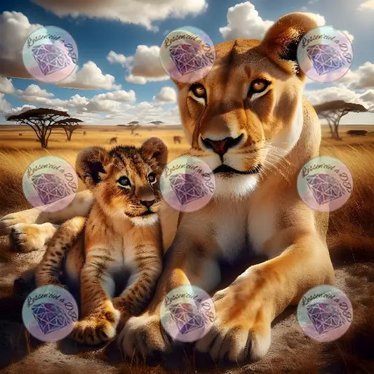 Art Thérapie - Toile Diamond Painting Lionne et lionceau - Broderie Diamant - Dimension de la toile: 60 x 60 cm