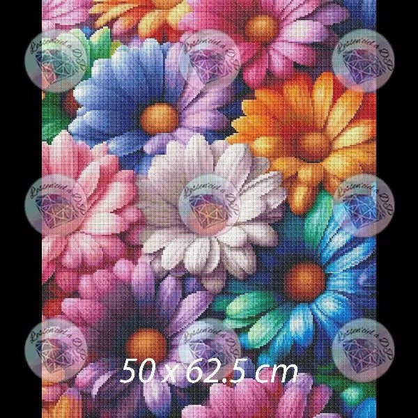 Art Thérapie - Toile Diamond Painting Marguerites arc-en-ciel - Broderie Diamant - Dimension de la toile: 50 x 62.5 cm