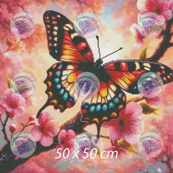 Art Thérapie - Toile Diamond Painting Papillon Cerisier - Broderie Diamant - Dimension : 50 x 50 cm
