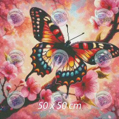 Art Thérapie - Toile Diamond Painting Papillon Cerisier - Broderie Diamant - Dimension : 50 x 50 cm