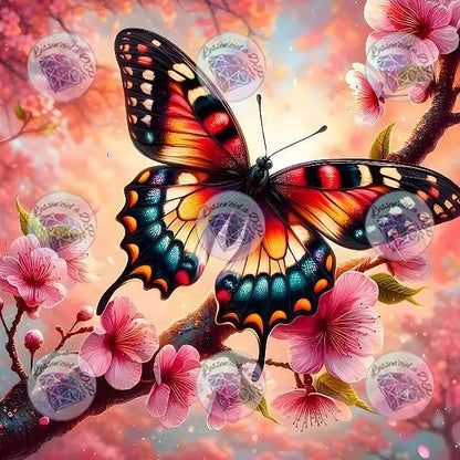 Art Thérapie - Toile Diamond Painting Papillon Cerisier - Broderie Diamant - Dimension : 50 x 50 cm