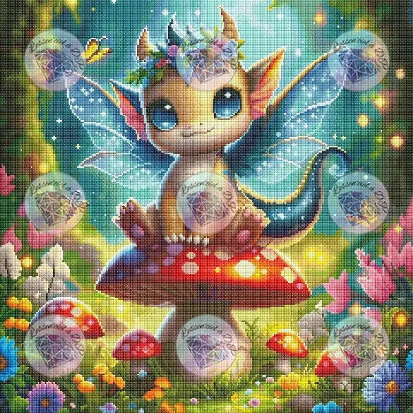 Art Thérapie - Toile Diamond Painting Pixie le dragonnet - Broderie Diamant - Dimension de la toile: 60 x 60 cm