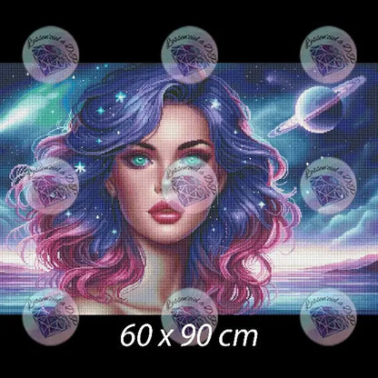 Art Thérapie - Toile Diamond Painting Voyageuse interstellaire (rendu carré) - Broderie Diamant - Dimension de la toile: 60 x 90 cm